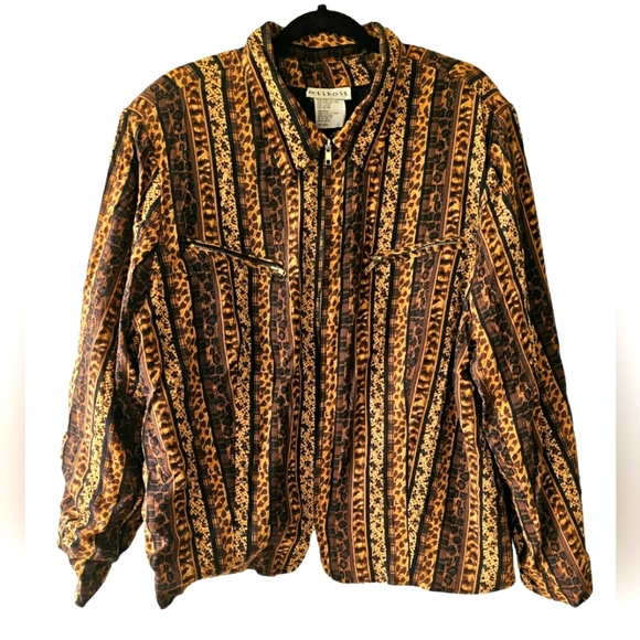 Vintage RARE Melrose Striped Animal Safari Print Zip up Blazer Jacket Leopard - Picture 2 of 10